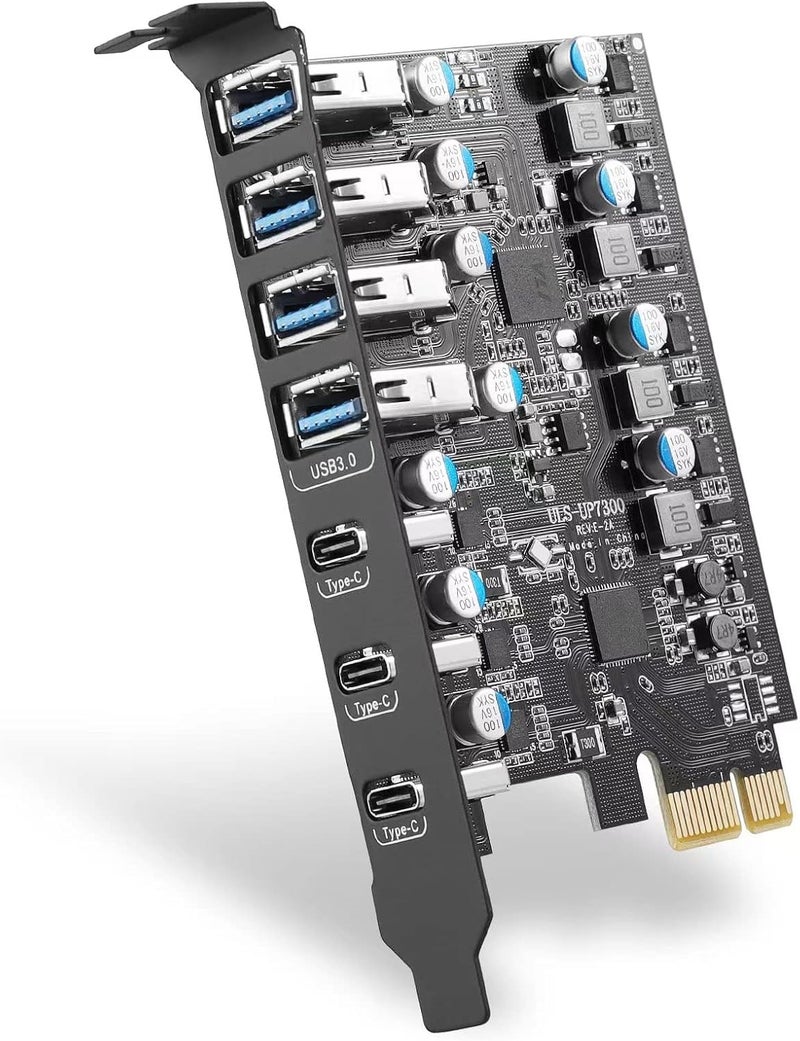 FANBLACK 7 Ports PCI-E to USB 3.0 Expansion Card (4 USB A and 3 USB C Ports), Internal Converter PCI Express Expansion Card for Desktop PC - Image 1